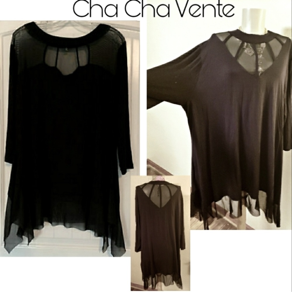 Cha Cha Vente assymetrical mesh top.